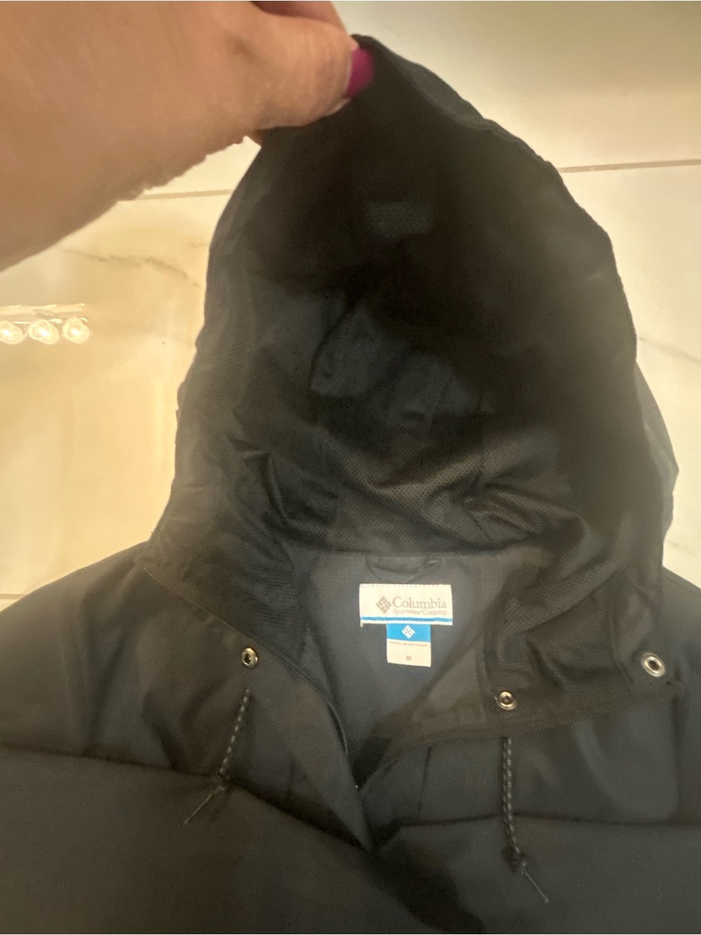 Columbia "Pardon My Trench" Hooded Rain Coat Belted Jacket Black Size Medium - Picture 6 of 9